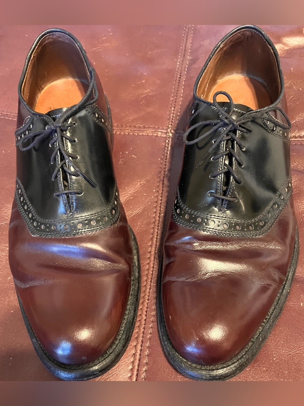 Vintage Allen Edmonds Two-Tone Black and Burgundy Derby Oxfords